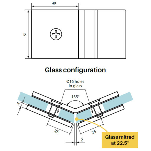 Glass to Glass 135 Degree Bracket - Image 2