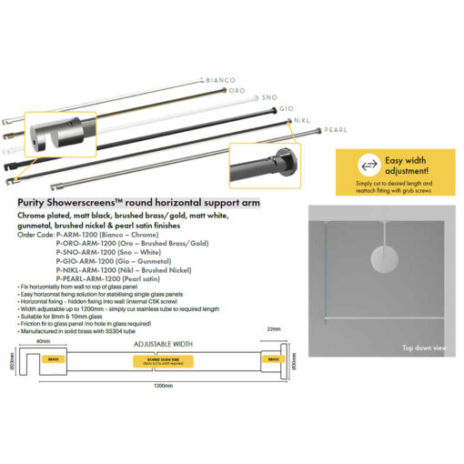 Round Horizontal Support Arm 1200mm - Image 2