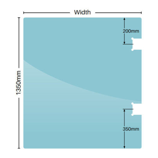 12mm Clear Toughened Channel Glass Polaris Hinge Panel 1350mm(H) x 1000mm(W)